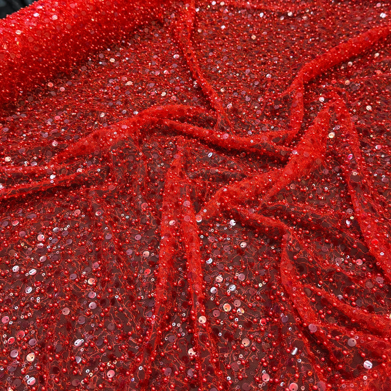 Beaded Sequin Pearl Mesh Lace