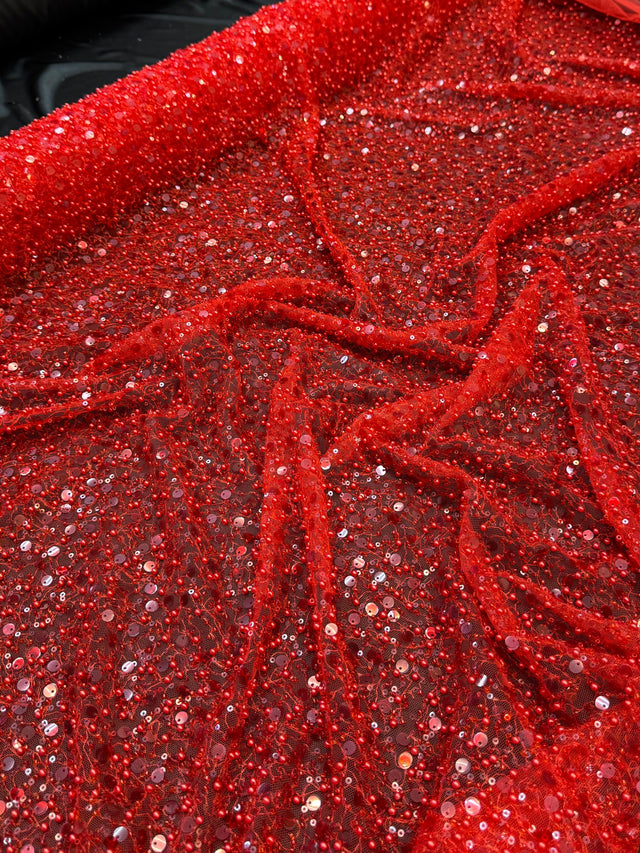 Beaded Sequin Pearl Mesh Lace