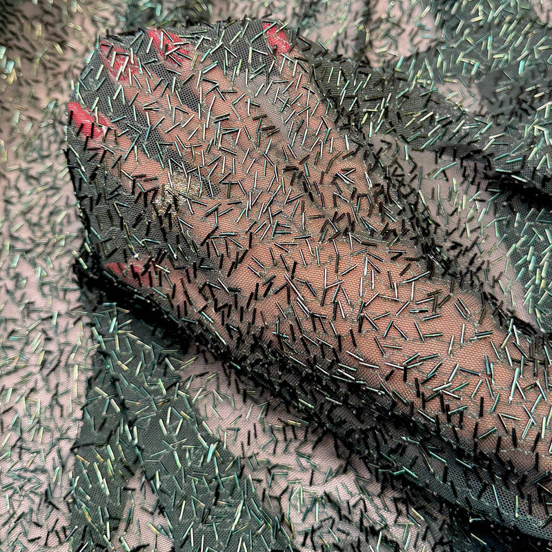 Stretch Bugle Beaded Power Mesh Hunter Green