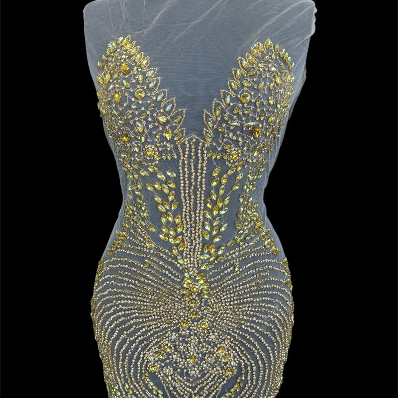 Gold Rhinestone Bodice Appliqué