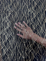 Gold Glitter Lace on Black Mesh