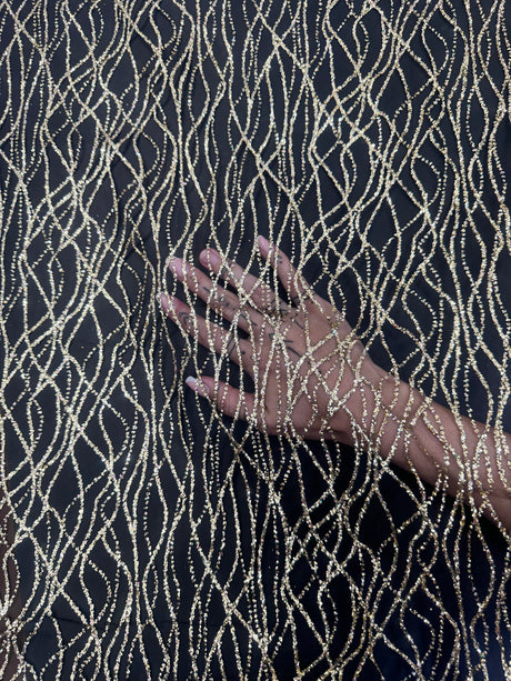 Gold Glitter Lace on Black Mesh