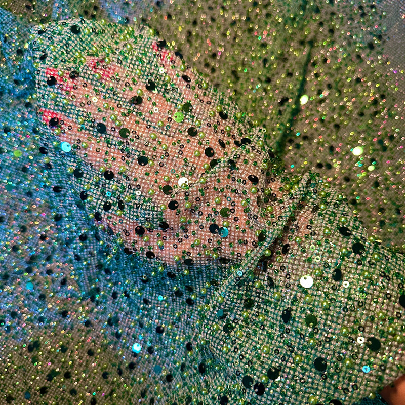 Stretch Sequin Beaded Pearl Mesh
