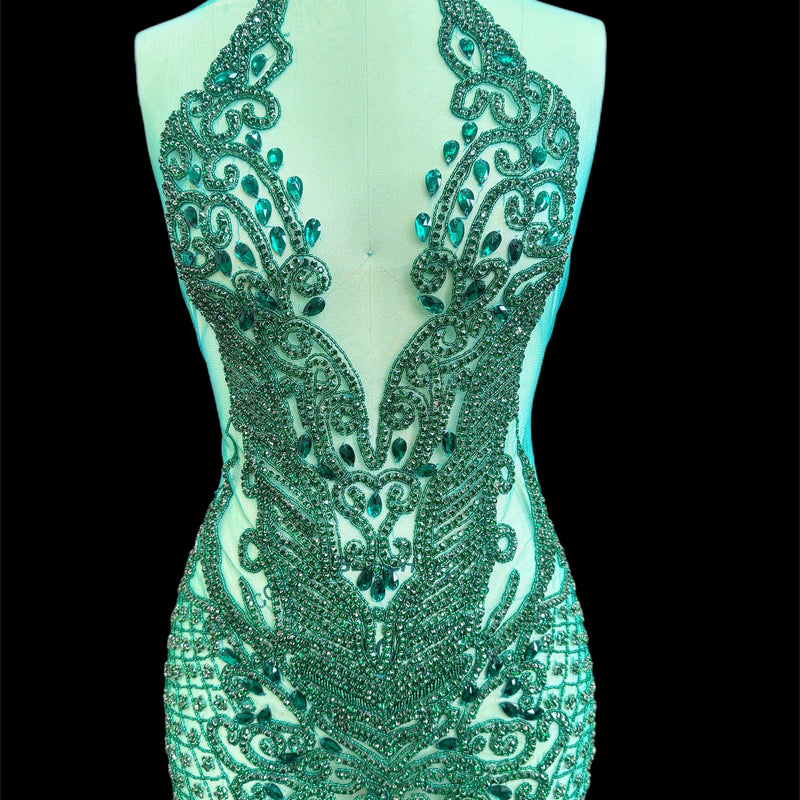 Emerald Green Rhinestone Bodice Applique
