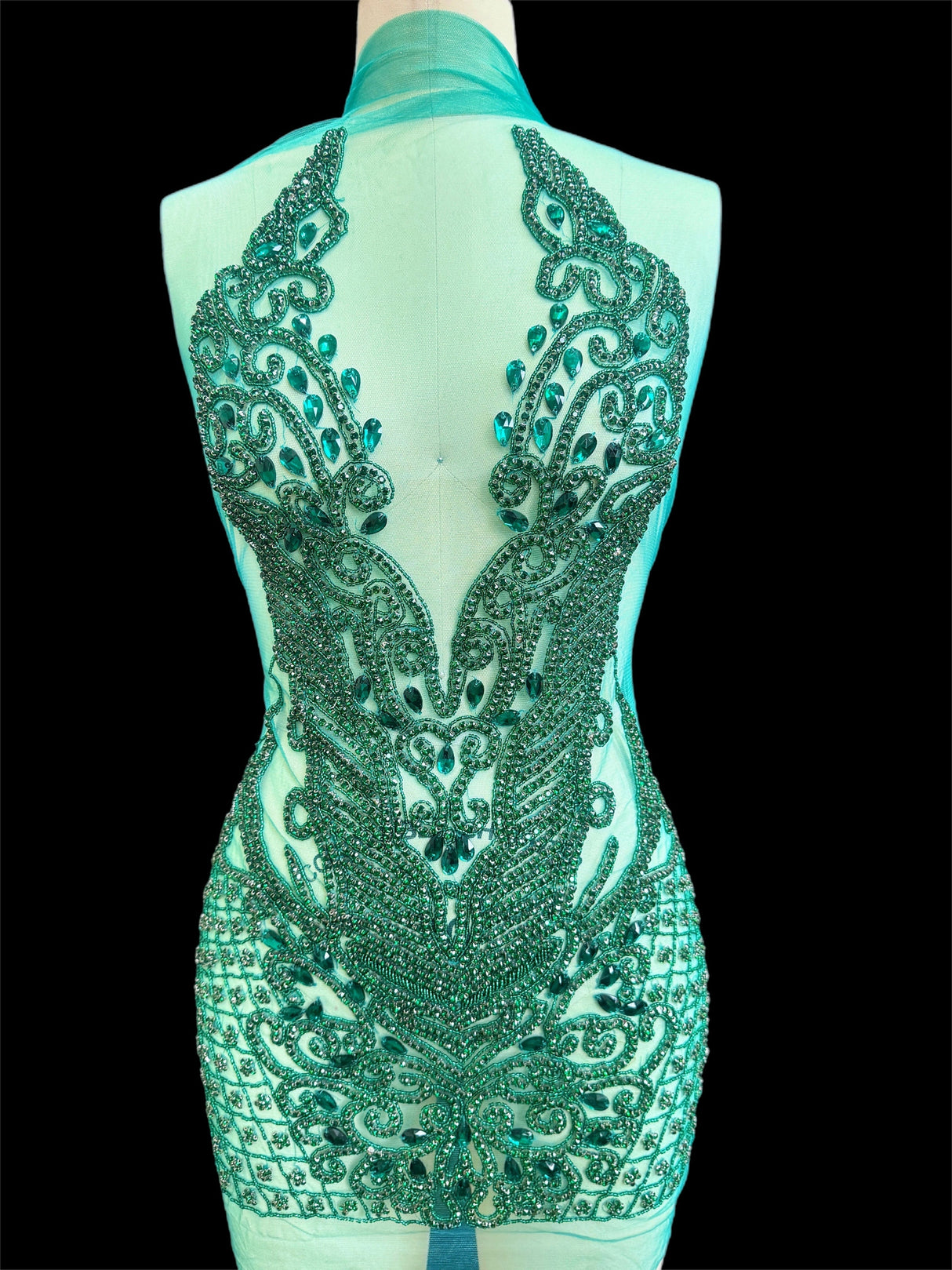 Emerald Green Rhinestone Bodice Applique