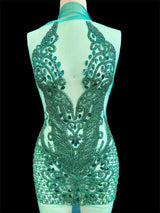 Emerald Green Rhinestone Bodice Applique