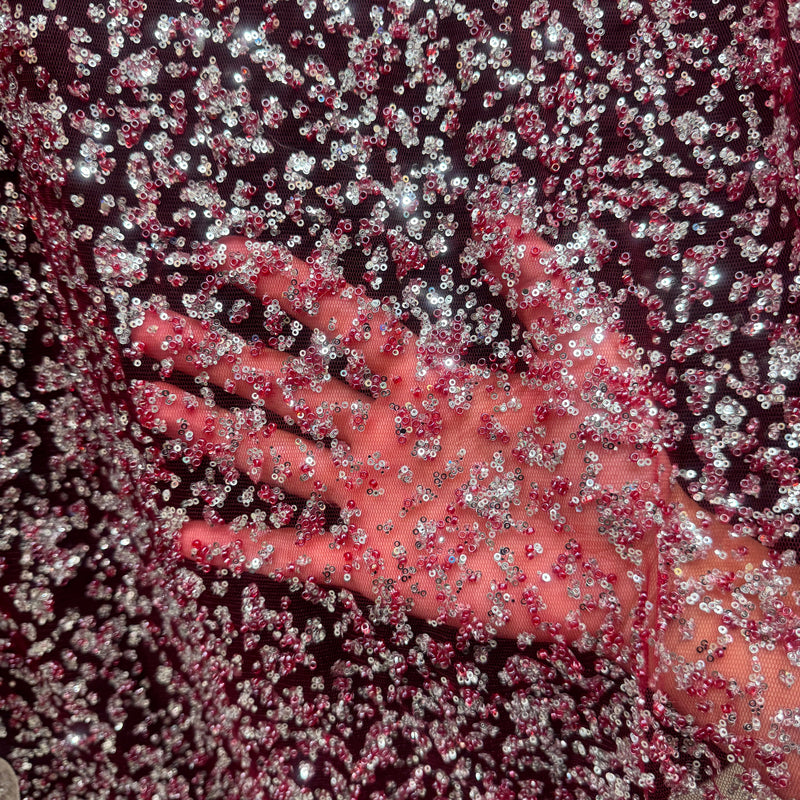 Stretch Sequin Lace Red-Silver