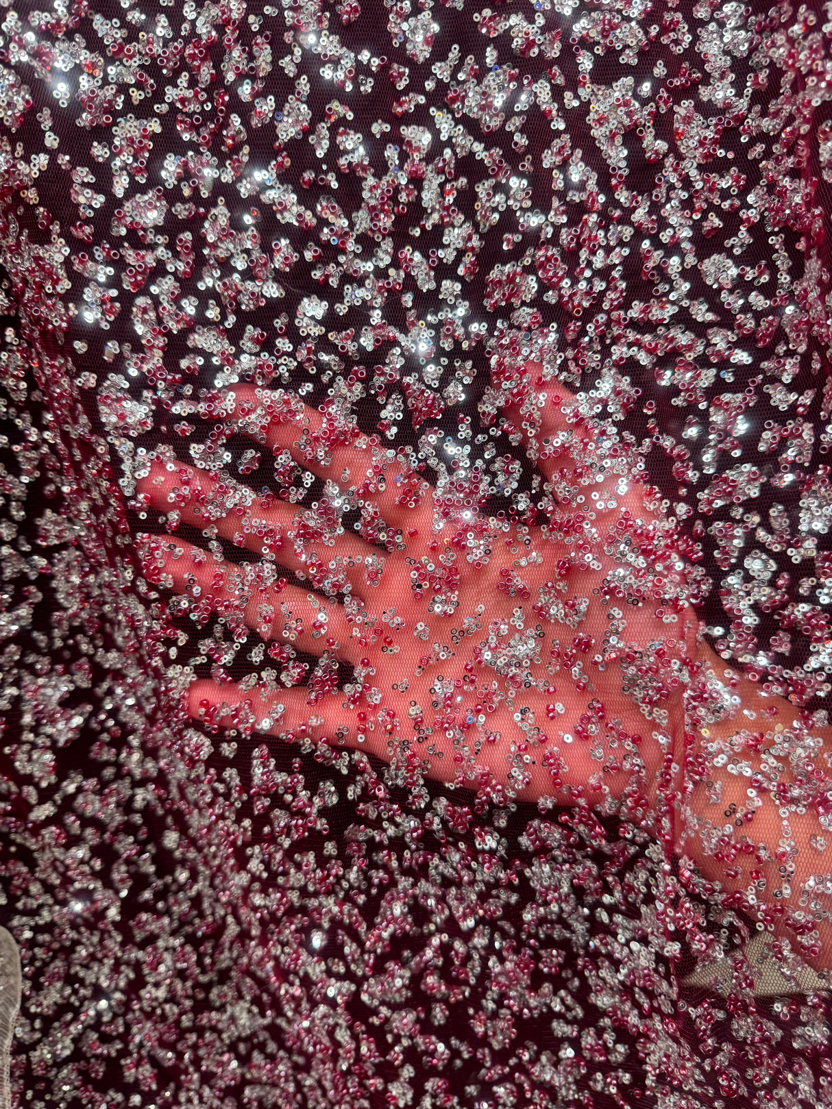 Stretch Sequin Lace Red-Silver