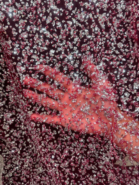Stretch Sequin Lace Red-Silver