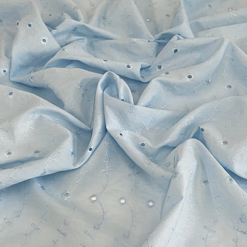 Cotton Eyelet Baby Blue Floral Embroidered