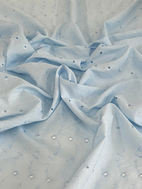 Cotton Eyelet Baby Blue Floral Embroidered