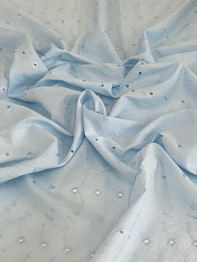 Cotton Eyelet Baby Blue Floral Embroidered