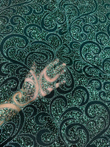 Stretch Sequin Beaded Scroll Lace on Mesh