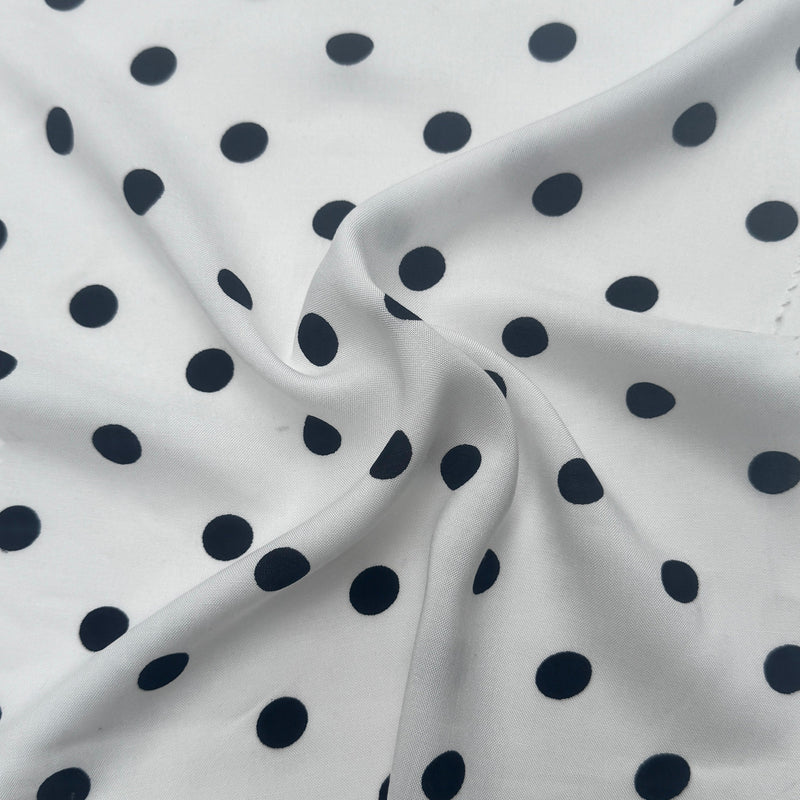 Printed Rayon Challis Black Polka Dots