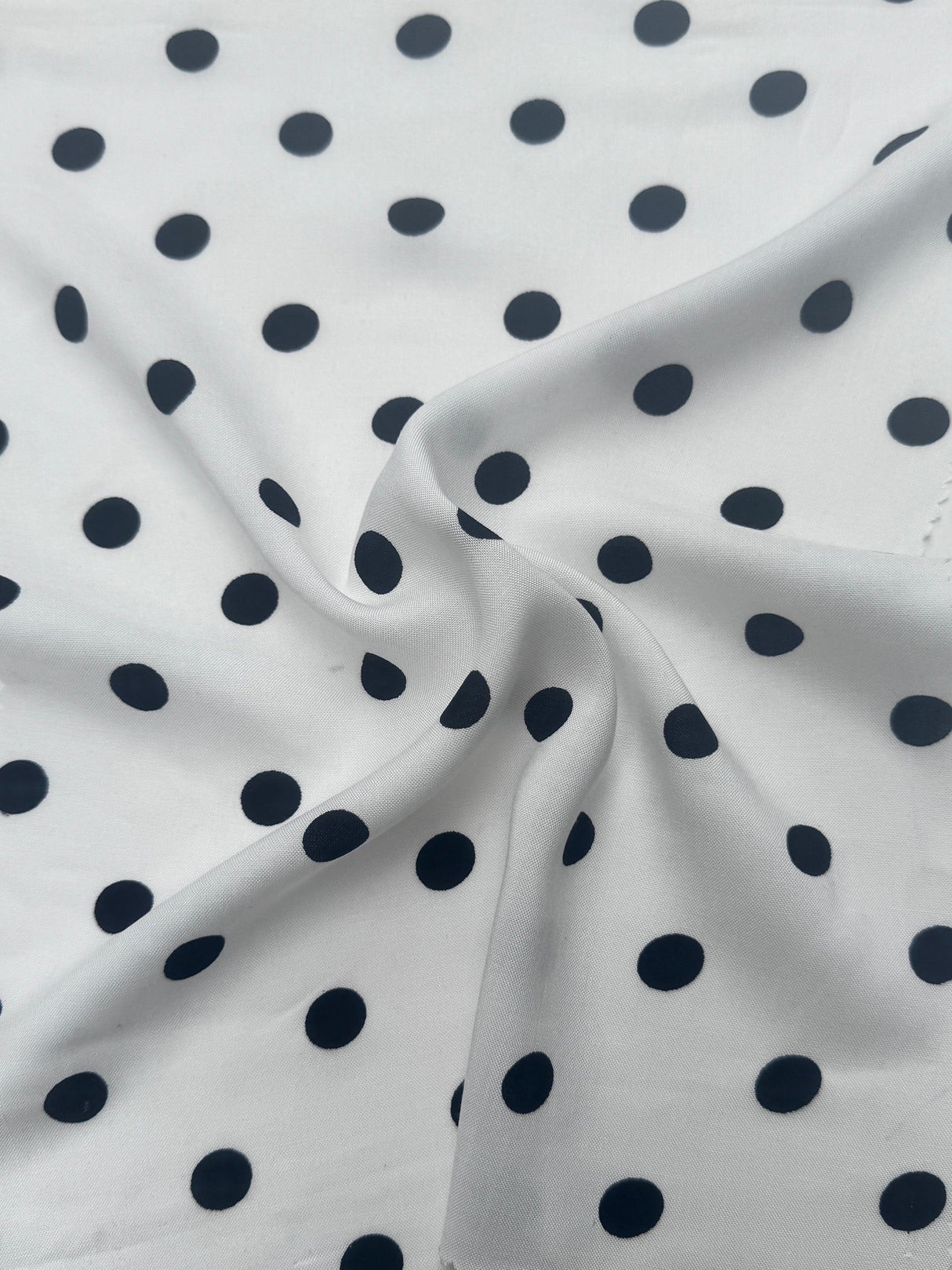 Printed Rayon Challis Black Polka Dots