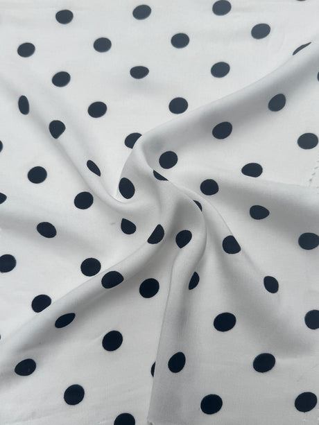 Printed Rayon Challis Black Polka Dots