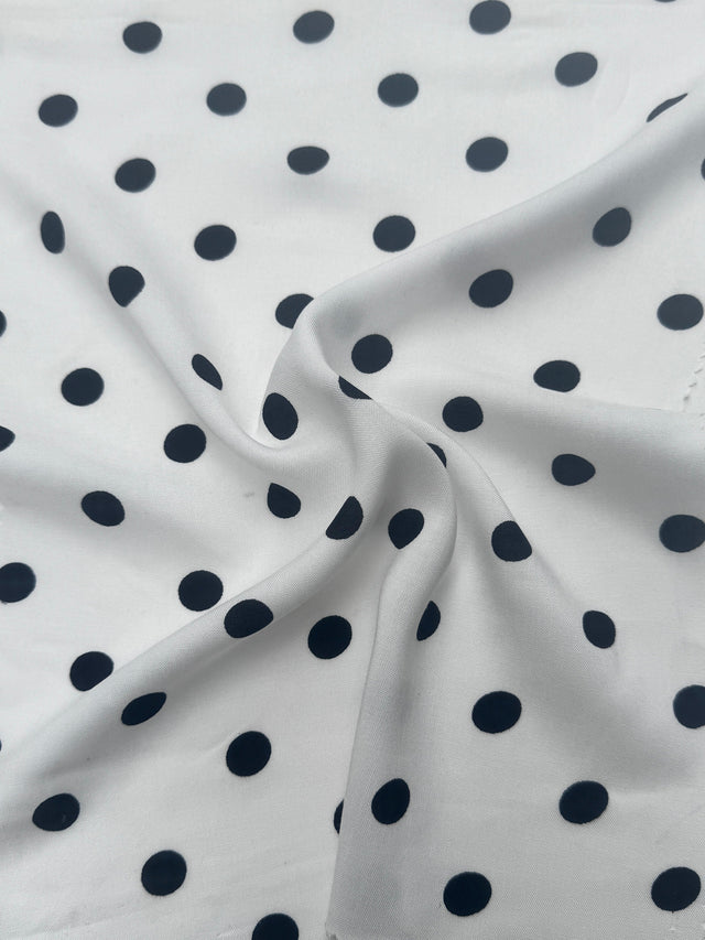 Printed Rayon Challis Black Polka Dots