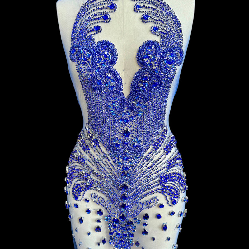 Royal Blue Rhinestone Bodice Applique