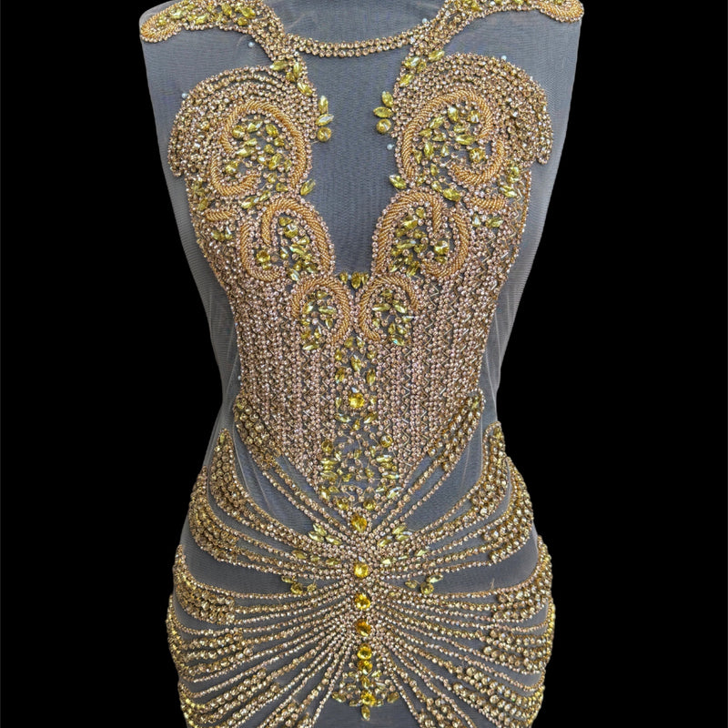 Gold Rhinestone Bodice Applique