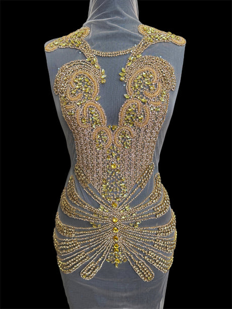 Gold Rhinestone Bodice Applique