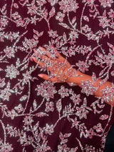 Beaded Floral Lace Wine Silver