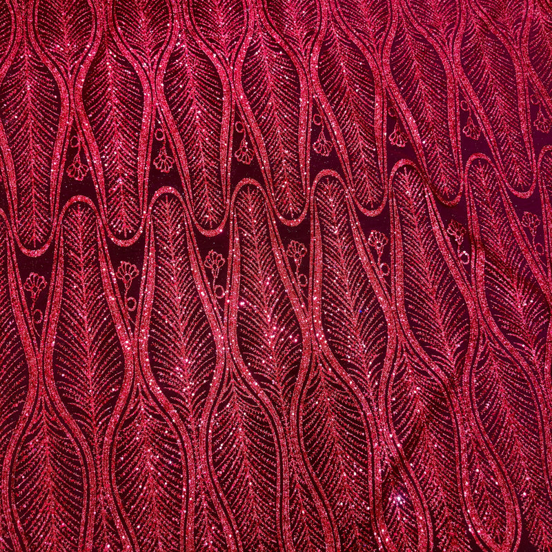 Glitter Sequin Geometric Lace Red