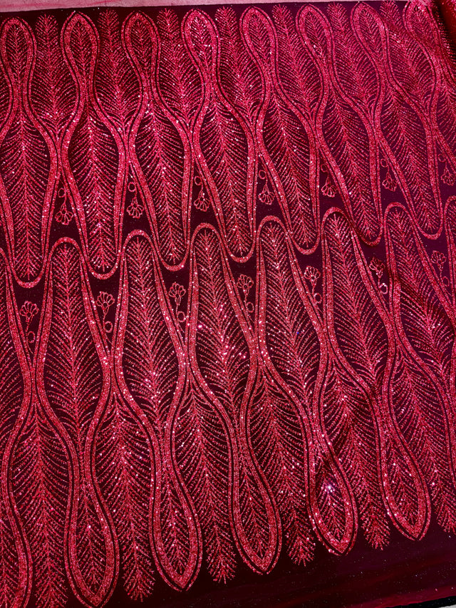 Glitter Sequin Geometric Lace Red