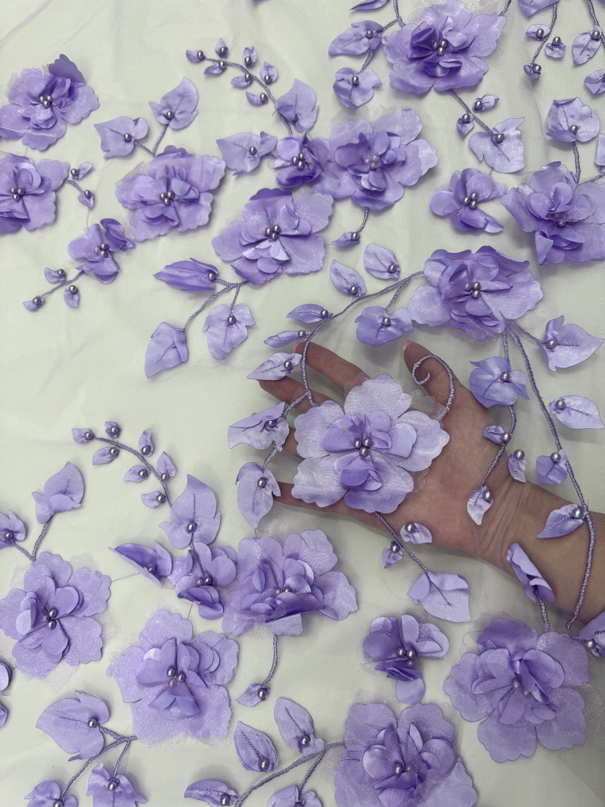 Lavender 3D Flower Beaded Lace Mesh