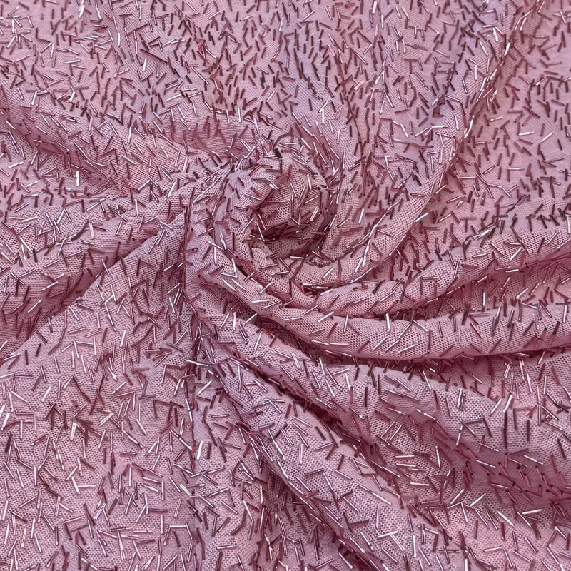 Stretch Bugle Beaded Mesh Blush Pink