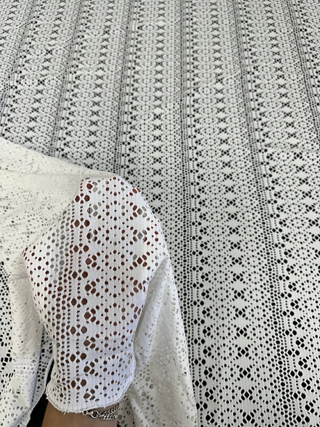 White Crochet Geometric Hollow Out Knit