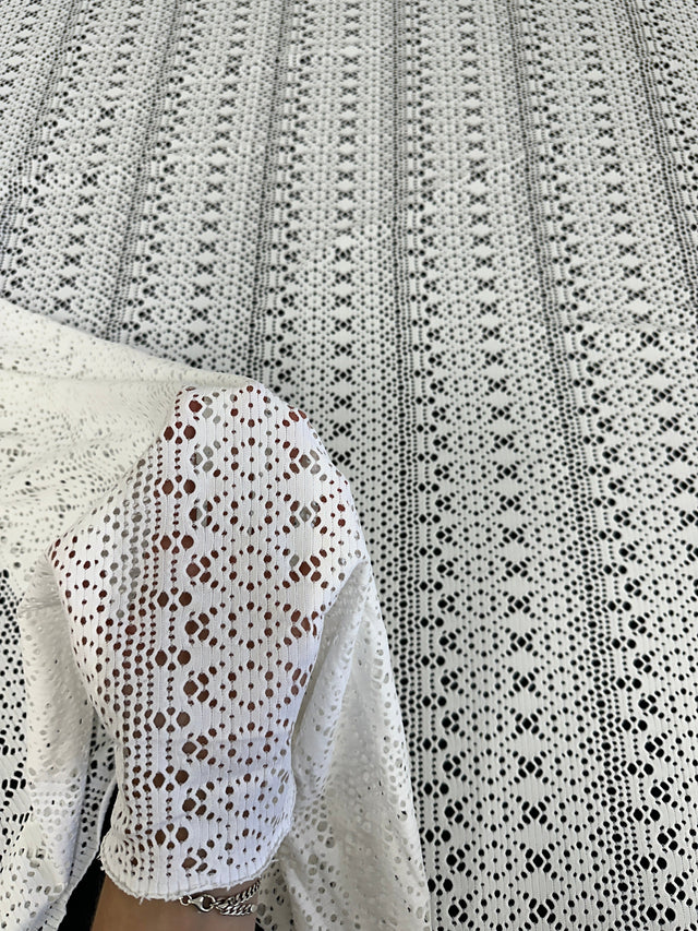 White Crochet Geometric Hollow Out Knit