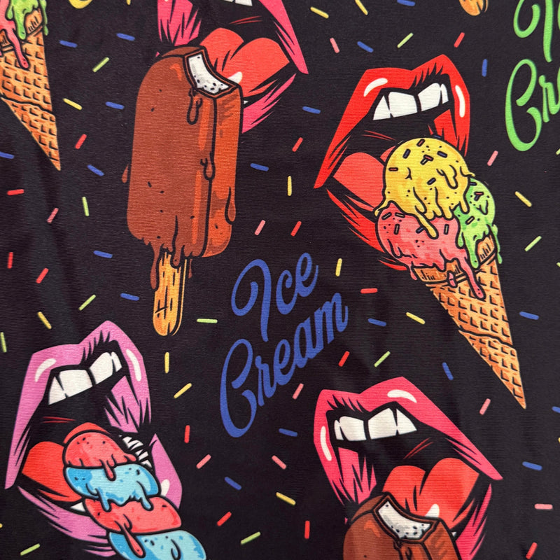 Printed Nylon Spandex Pop Art Lips Black