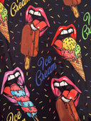 Printed Nylon Spandex Pop Art Lips Black