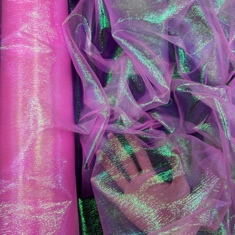 Iridescent Crushed Organza Hot Pink