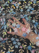 3D Floral Embroidered Tulle Blue Multicolor
