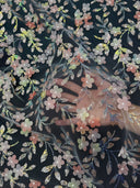 3D Floral Embroidered Tulle Peach Multicolor