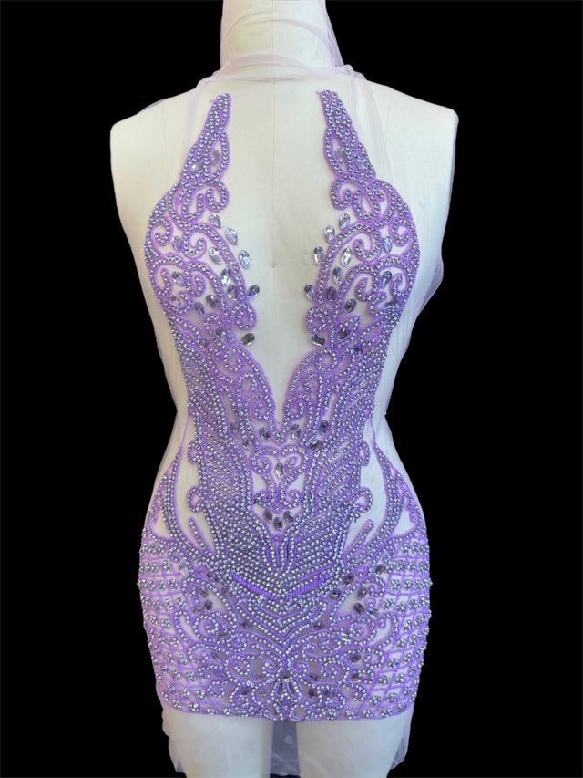 Lavender Rhinestone Bodice Applique
