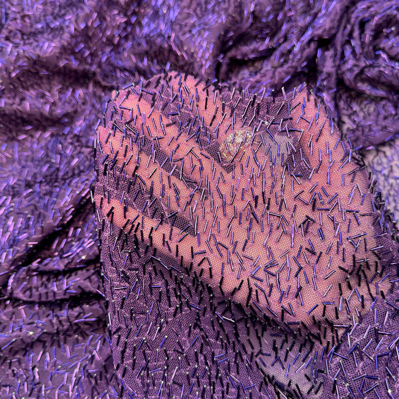 Stretch Bugle Beaded Power Mesh Purple