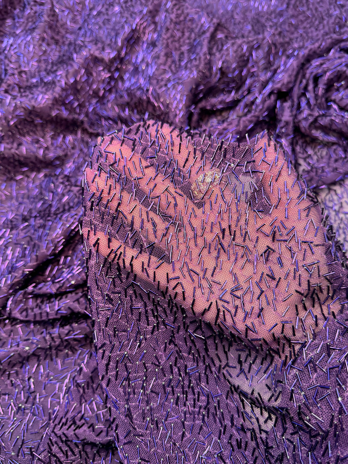 Stretch Bugle Beaded Power Mesh Purple