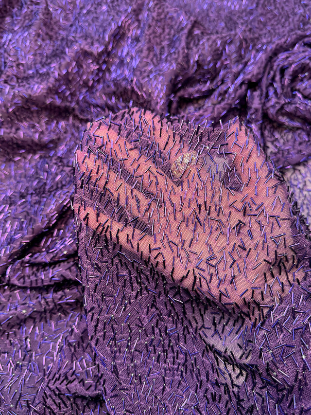 Stretch Bugle Beaded Power Mesh Purple