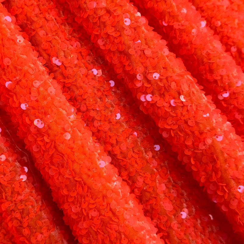 Stretch Sequin on Velvet Neon Orange
