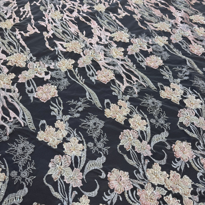 Pearl Beaded Floral Embroidery Lace