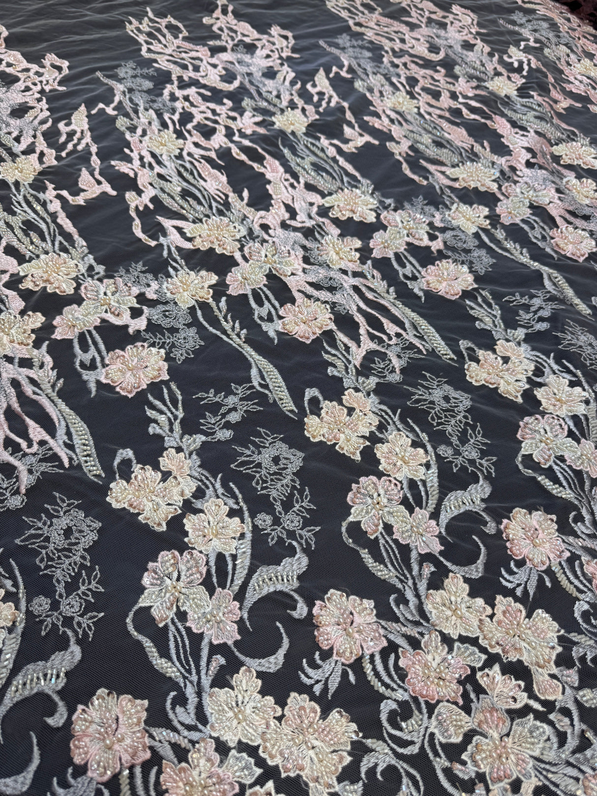 Pearl Beaded Floral Embroidery Lace