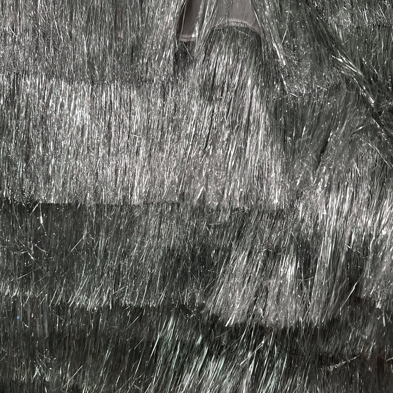 Silver Metallic Fringe Mesh Fabric