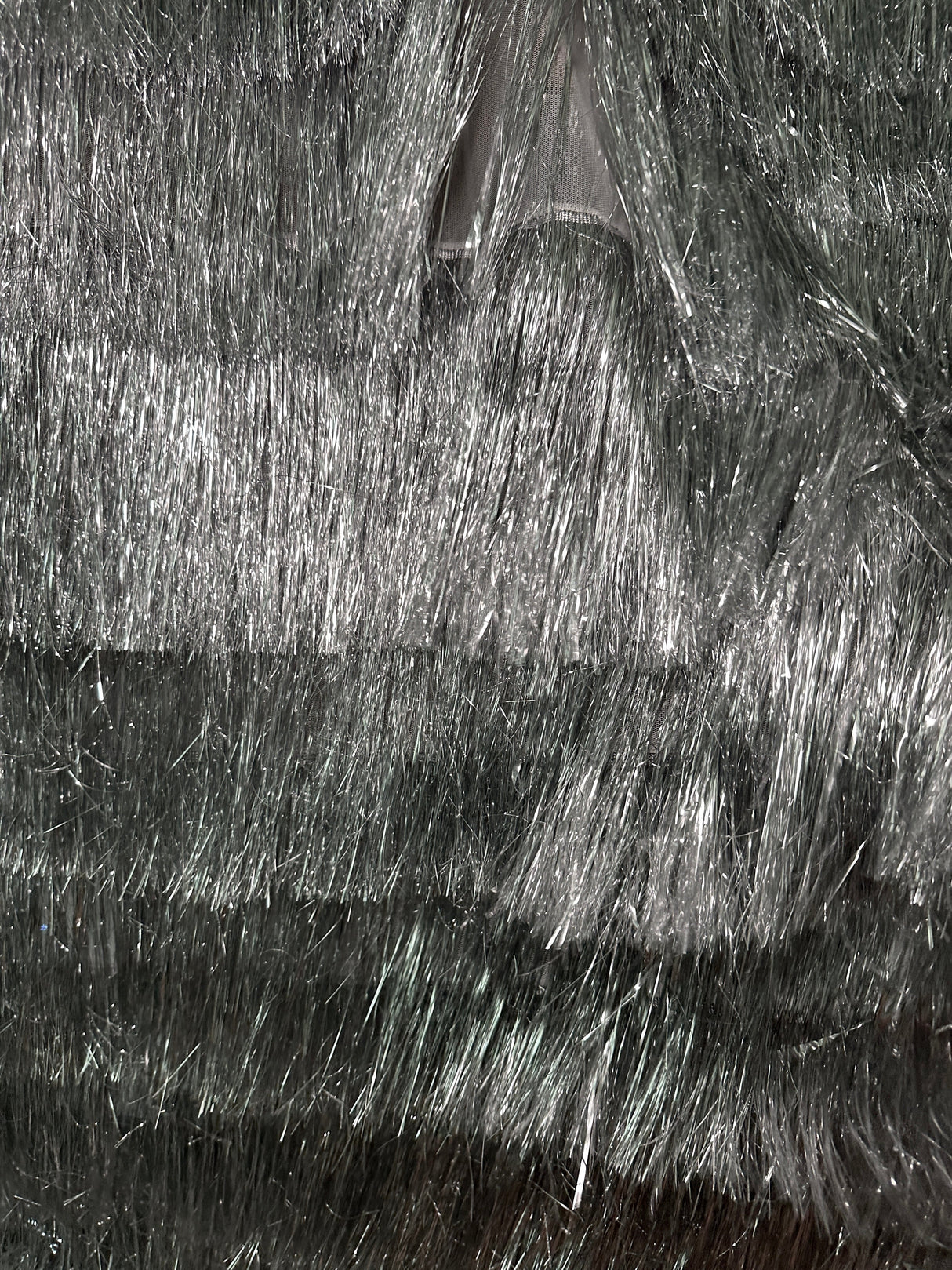 Silver Metallic Fringe Mesh Fabric