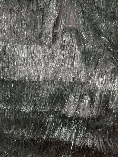 Silver Metallic Fringe Mesh Fabric