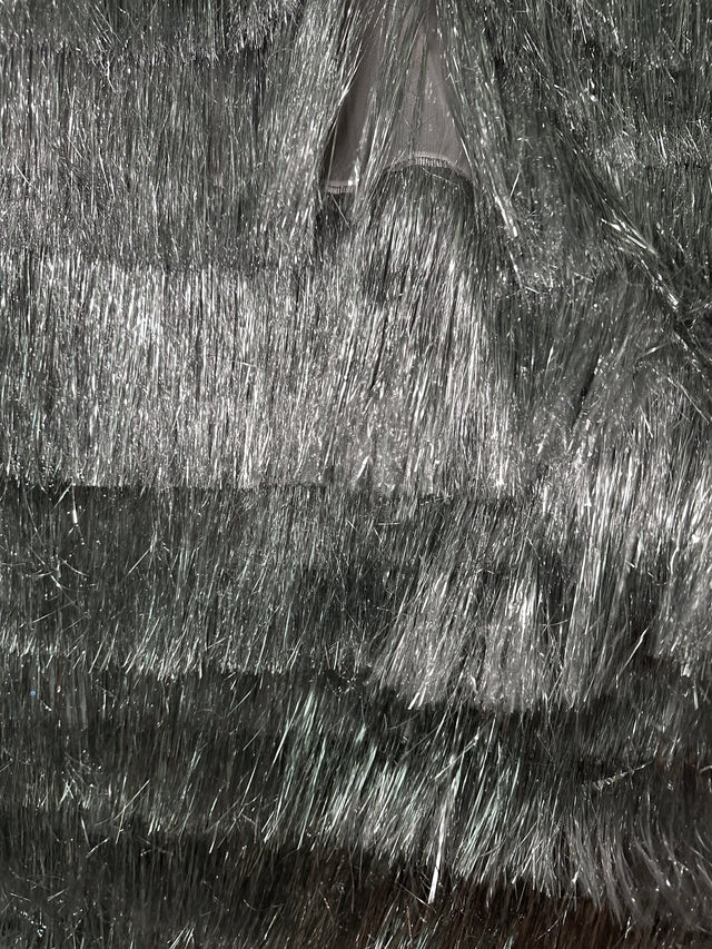 Silver Metallic Fringe Mesh Fabric