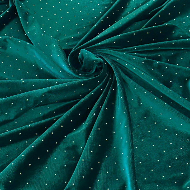 Stretch Velvet Teal Green Rhinestone Beaded