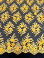 Yellow 3D Floral Scalloped Mesh Lace