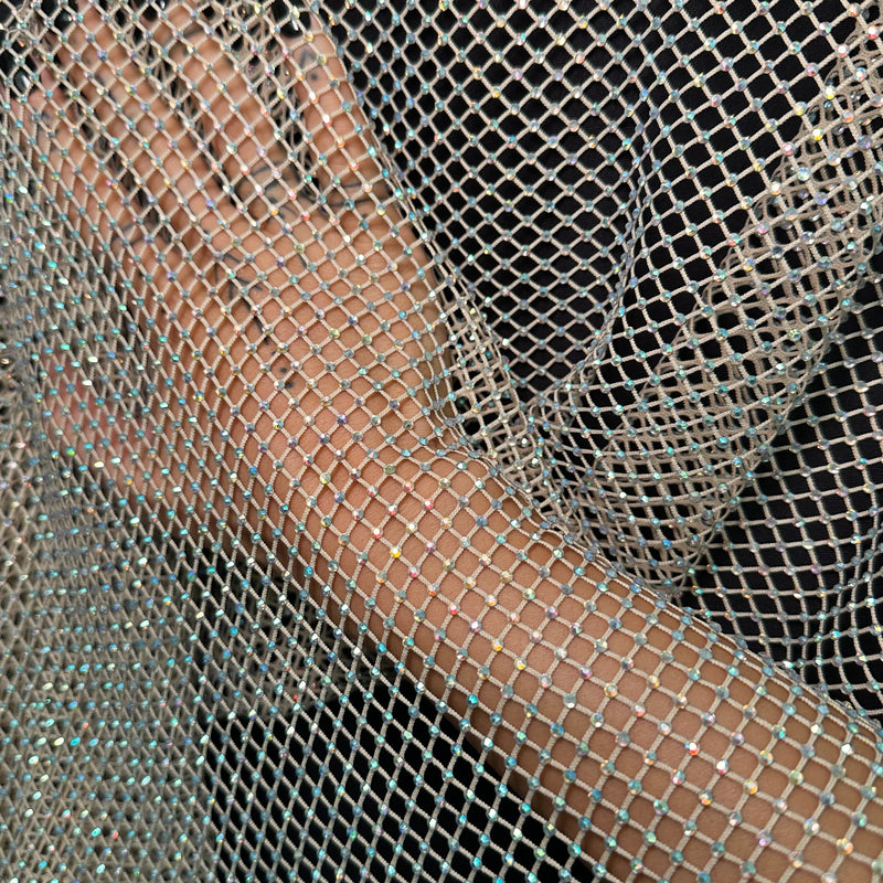 Rhinestone Diamond Fishnet Mesh Champagne